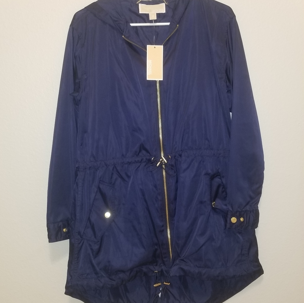 Michael Kors Navy Blue Hooded Rain Jacket